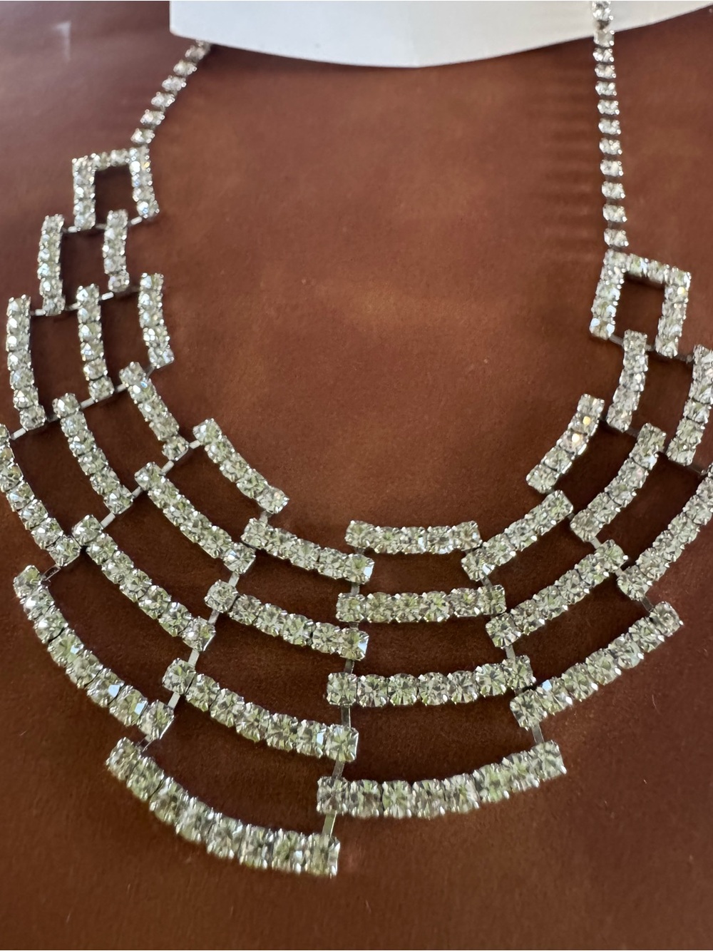Crystal Statement Necklace - Silver Tone adjustable length brand new